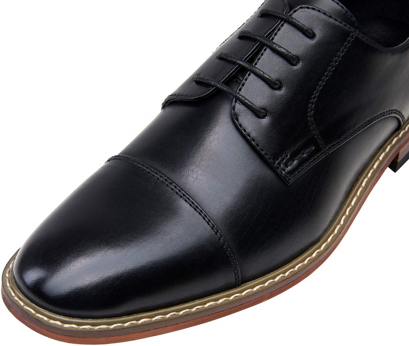 Vostey Men's Dress Shoes Classic Formal Business Cap Toe Oxfords Lace Up Derby Shoes (BMY703 Black 12) - Image 1